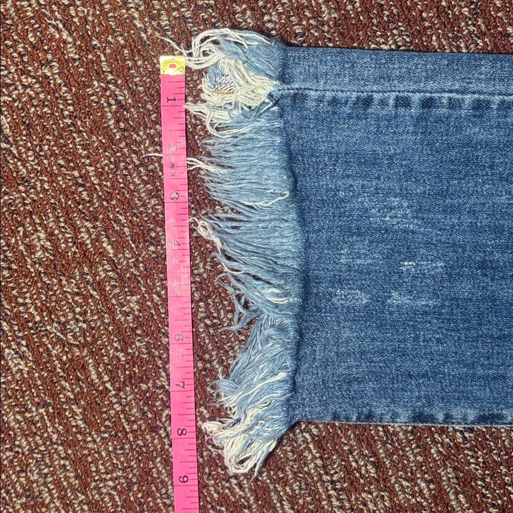 Risen denim crop frayed distressed medium wash high rise jeans women’s 29 size 9 - Picture 10 of 13